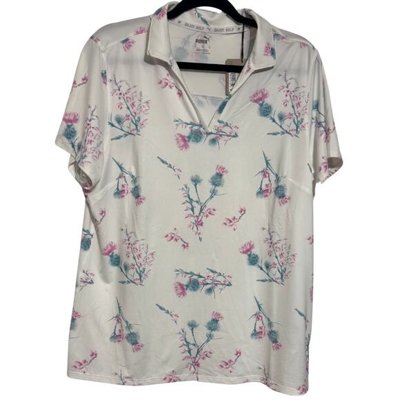 PUMA Matter Lowlands Short Sleeve Floral Polo Knit Golf Tennis Shirt NWT XL - Picture 2 of 6